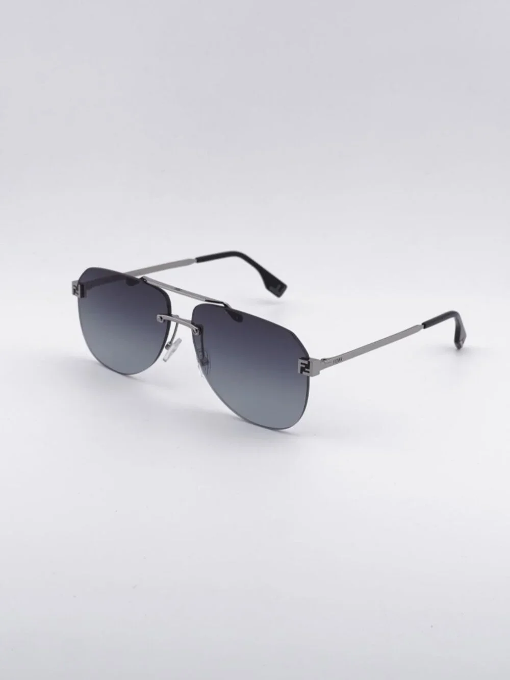 Fendi FE40115U 14B Sunglasses Silver Aviator Frame, Grey Gradient Lenses